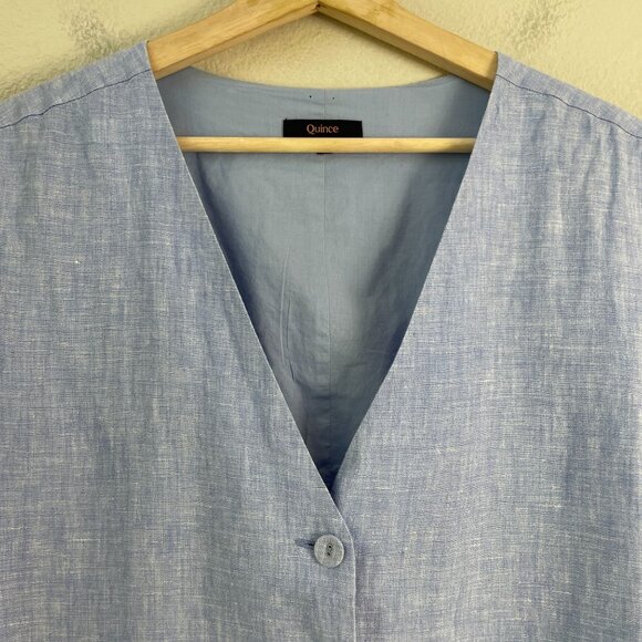 Quince Womens XL 100% European Linen Vest Blue Button Up Sleeveless Sustainable - Picture 8 of 11